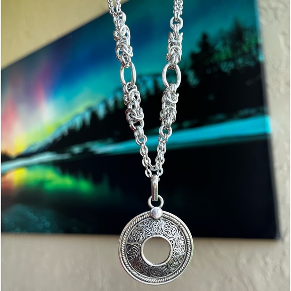 Handmade maille stainless steel chocker big 925 sterling silver coin shape charm - Picture 5 of 13